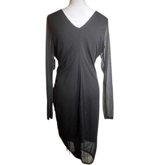 Express Ruched Long Sleeve Sheer New Years Eve Dress Size L Black NWT - Picture 4 of 10